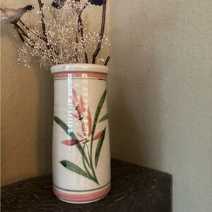 Vintage Unique hand painted Floral Ceramic Vase with Pink and Green Accents
